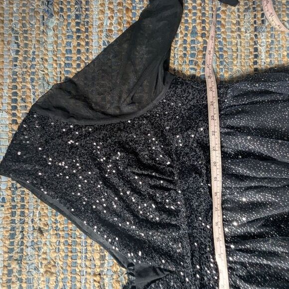 NWT Evening Gown 5X Black Purple Ombre Floor Length Vneck Sheer Overlay Fully Li - Picture 4 of 7